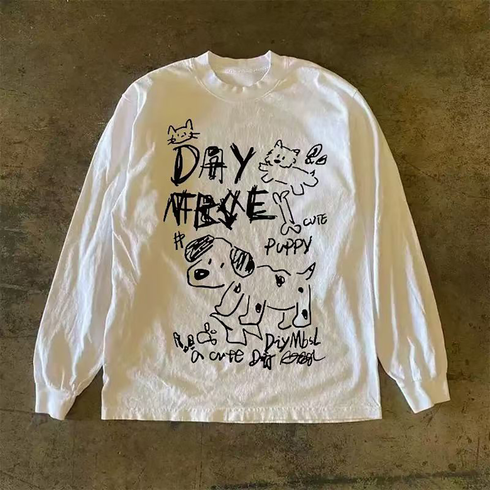 漫越美~品牌折扣港风潮牌重磅纯棉长袖t恤男女宽松百搭显瘦上衣服