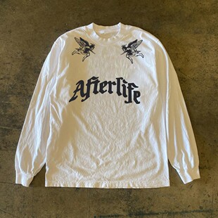 海外订单尾货~撤回外贸天使印花纯棉不透长袖T恤男女同款宽松上衣