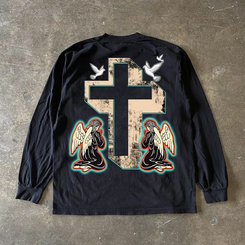 海外订单尾货~撤回外贸初秋美式复古纯棉长袖T恤男女宽松百搭上衣