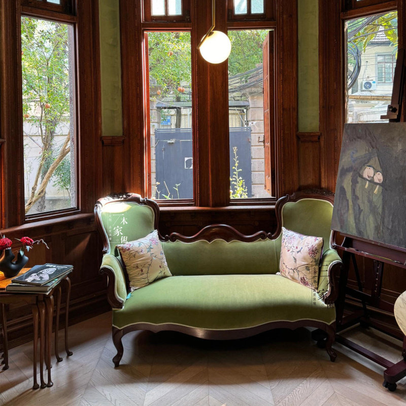 美式复古实木沙发椅法式轻奢客厅样板房影楼接待沙发可定制家具