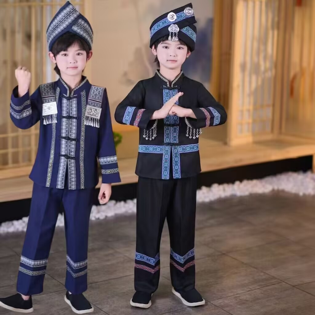 六一儿童少数民族壮族男童服装广西三月三壮族苗族土家族演出服装