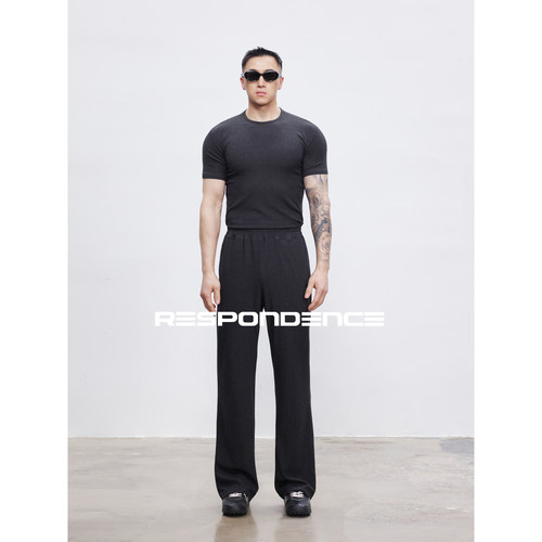 RESPONDENCE 运动套装修身弹力圆领短袖休闲直筒长裤显腿长卫裤