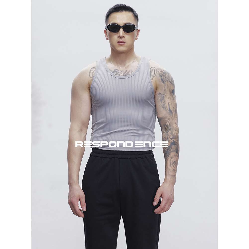 RESPONDENCE 坑纹条弹力修身窄肩背心基础款打底运动健身速干上衣
