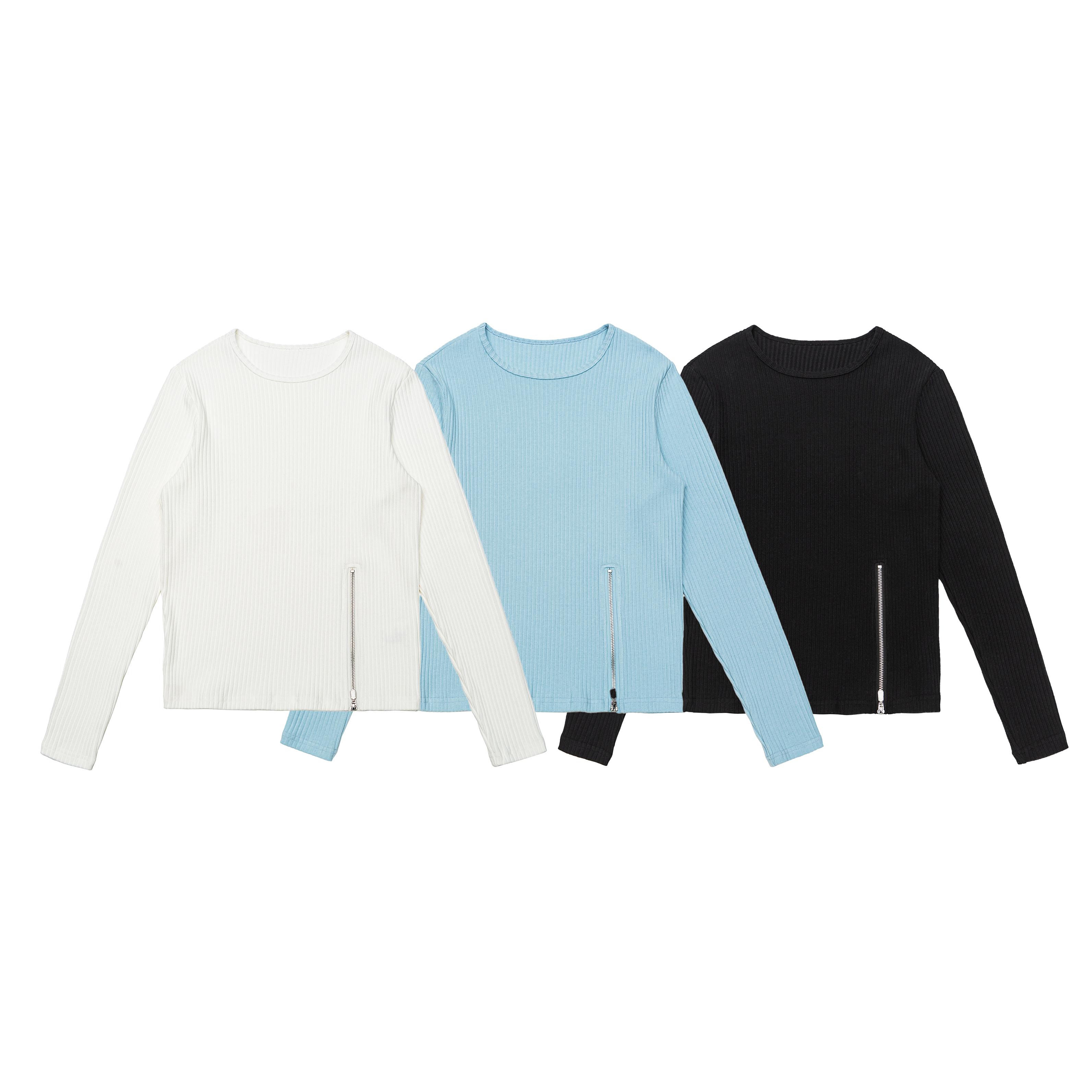 侧边拉链线条修身针织衫