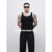 健身跑步上衣 弹力紧身运动螺纹背心男款 RESPONDENCE 撞色修身