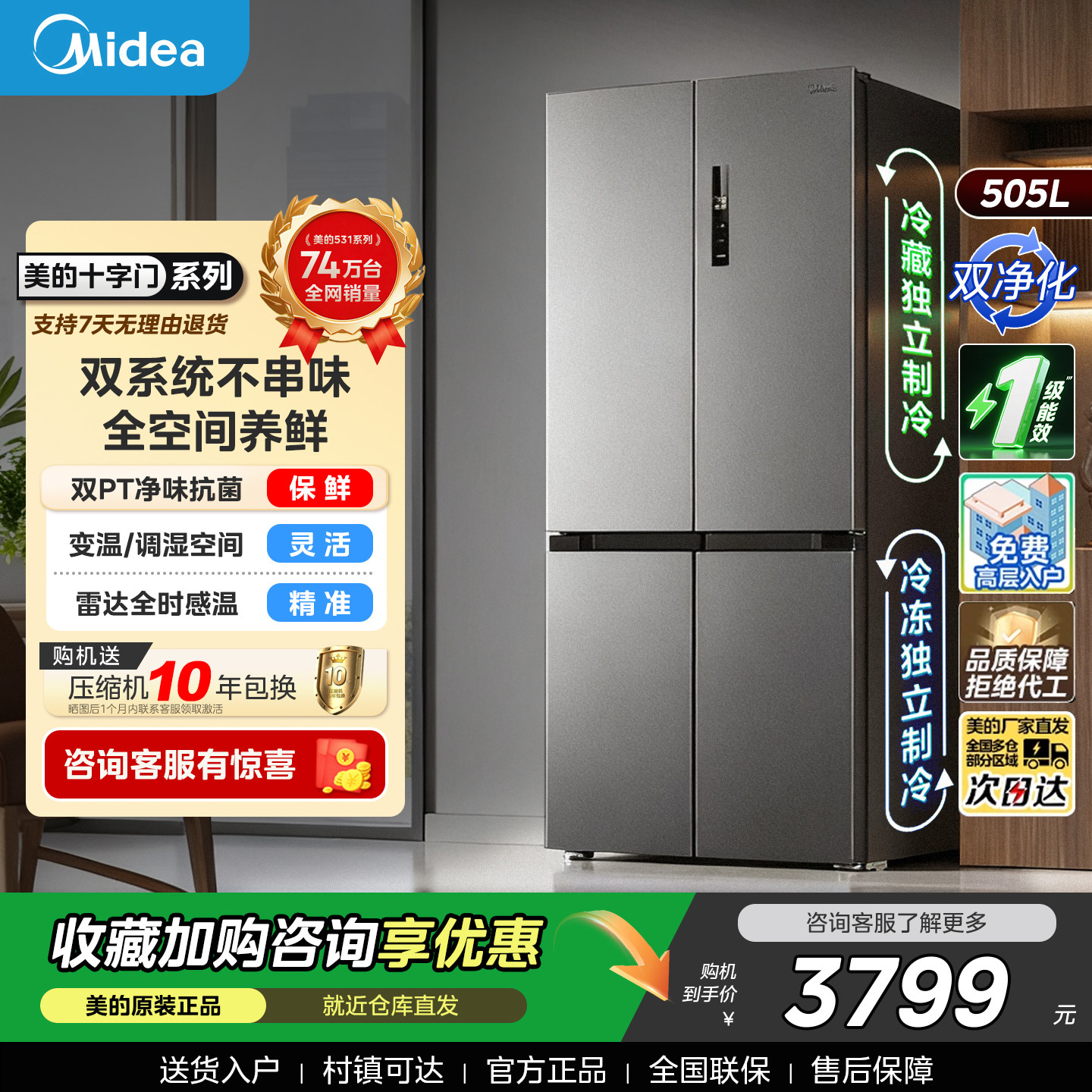 美的531双系统双循环冰箱图片