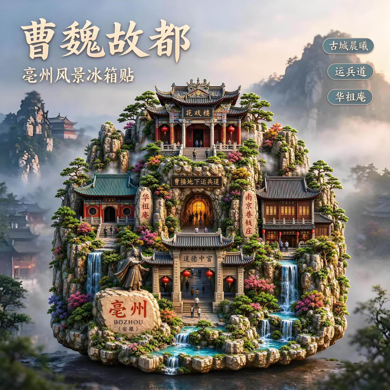 安徽亳州花戏楼涡阳天静宫芜湖文创磁吸创意立体景点冰箱贴旅游
