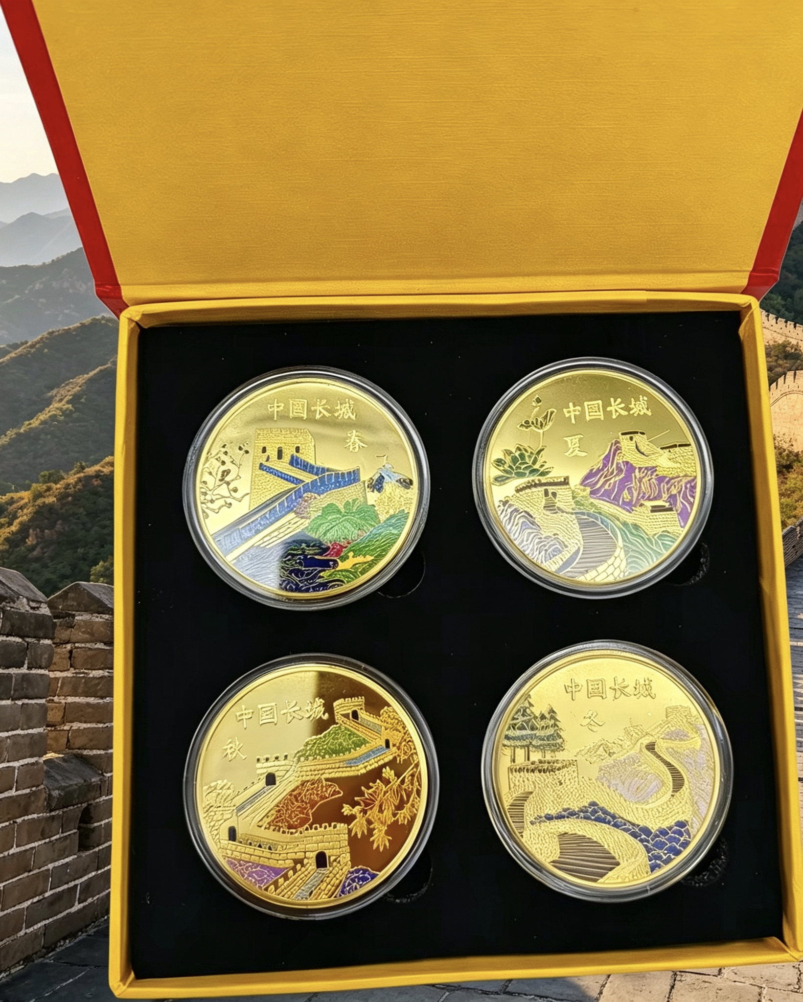 北京礼物八达岭长城景区旅游纪念品长城四季纪念币礼盒装送礼佳品