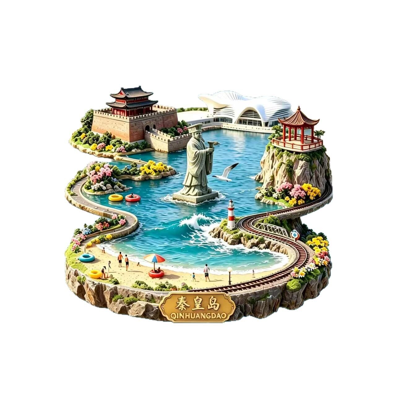 河北秦皇岛山海关老龙头金属冰箱贴城市地标留念礼品文创立体浮雕
