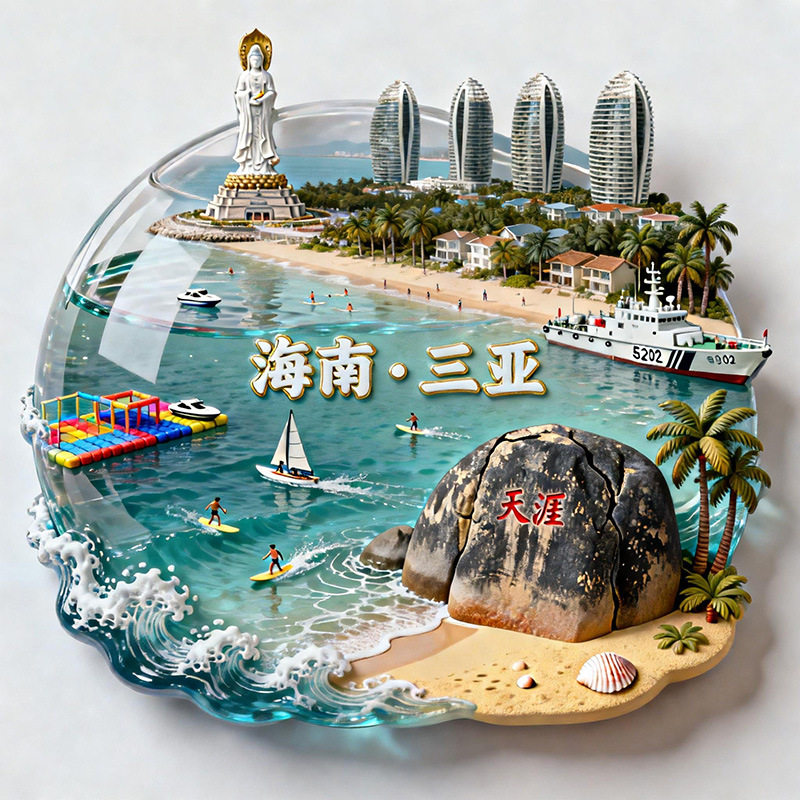 三亚字体文创冰箱贴金属磁吸贴惊喜盲盒盲袋城市旅游景点礼品