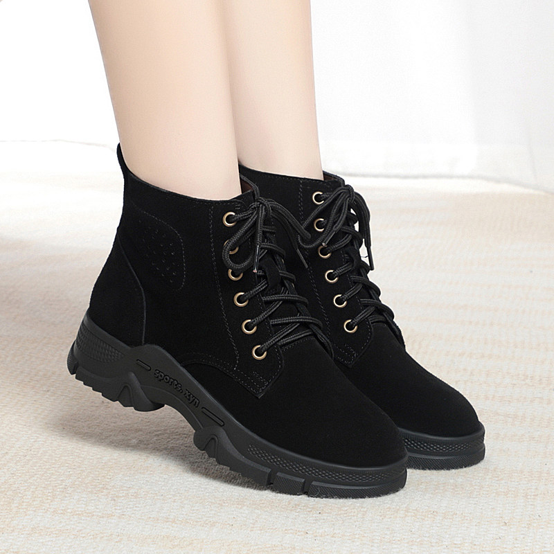 马丁靴女牛绒秋冬季新款厚底靴子真皮英伦风舒适百搭磨砂短靴女款,女鞋,马丁靴,淘宝优惠券,粉丝福利购,淘宝优惠卷