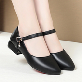 单鞋 软底低跟工作黑色皮鞋 一字扣带中老年跳舞配旗袍走秀女鞋 春秋
