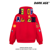 DARKAGE原创美式 百搭外套潮 新款 字母毛巾绣连帽开衫 卫衣男女春季