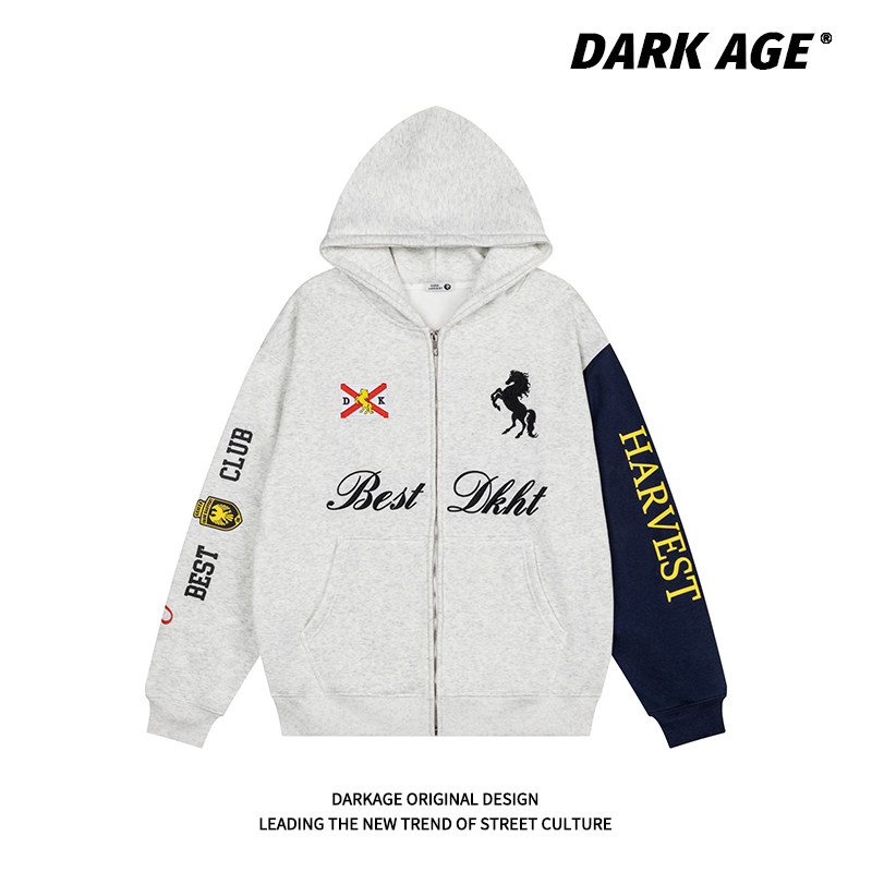 DARKAGE原创美式复古国潮牌撞色袖子连帽卫衣男女款刺绣宽松外套,女装/女士精品,卫衣/绒衫,淘宝优惠券,粉丝福利购,淘宝优惠卷