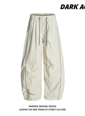 DARKAGE美式复古直筒工装休闲裤女垂感阔腿伞兵裤宽松百搭弯刀裤
