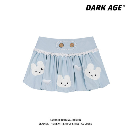 DARKAGE原创软萌可爱风小熊刺绣A字半身裙女夏季高腰显瘦蓬蓬短裙