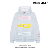 DARKAGE原创美式 复古可拆卸大发夹拼接男女宽松拉链情侣连帽外套