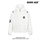 DARKAGE原创美式 刺绣内胆外套男女白鸭绒情侣轻薄连帽排骨羽绒服