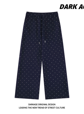 DARKAGE原创美式复古满印波点休闲裤女款宽松直筒阔腿裤高腰长裤
