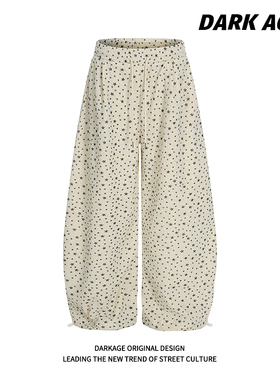 DARKAGE原创星星满印波点弯刀休闲裤女宽松阔腿慵懒风阔腿裤长裤