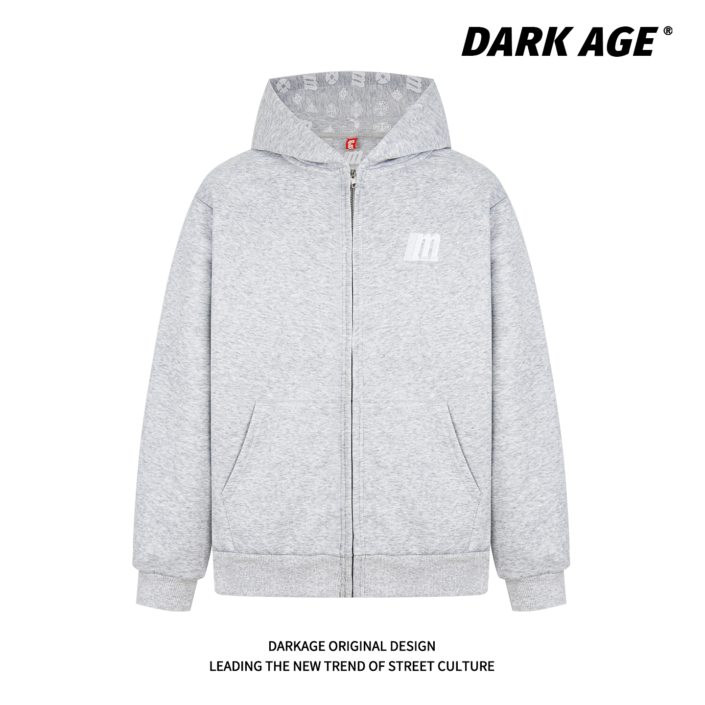 DARKAGE美式印花开衫连帽卫衣