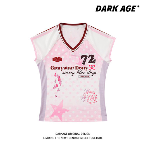 DARKAGE原创美式v领速干透气运动短袖T恤女夏季辣妹修身百搭运动