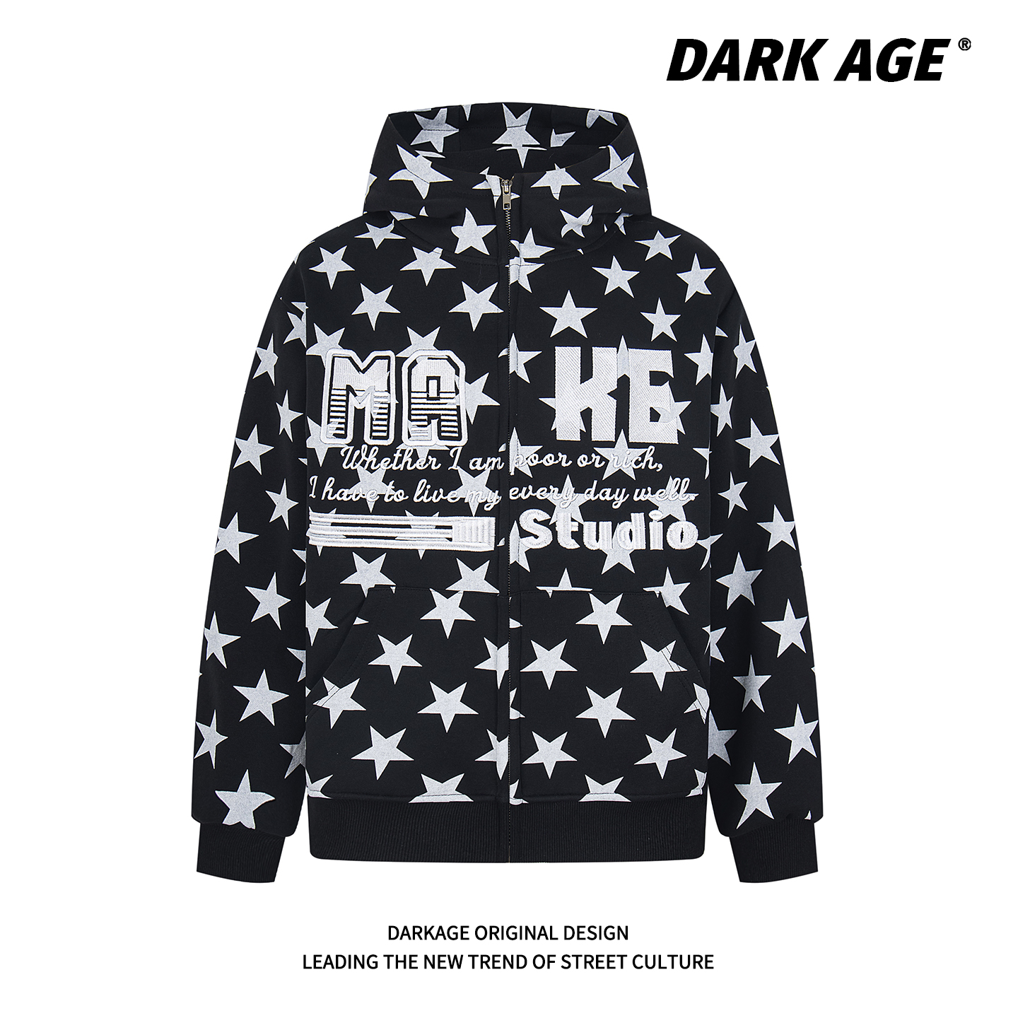 DARKAGE星星满印刺绣连帽卫衣