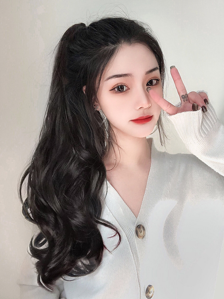 马尾假发女长发抓夹大波浪高马尾自然网红辫子绑带式长卷发假马尾