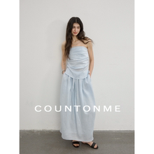 COUNTONME 法式浪漫全亚麻褶皱设计抹胸上衣女/花苞裙半身裙套装
