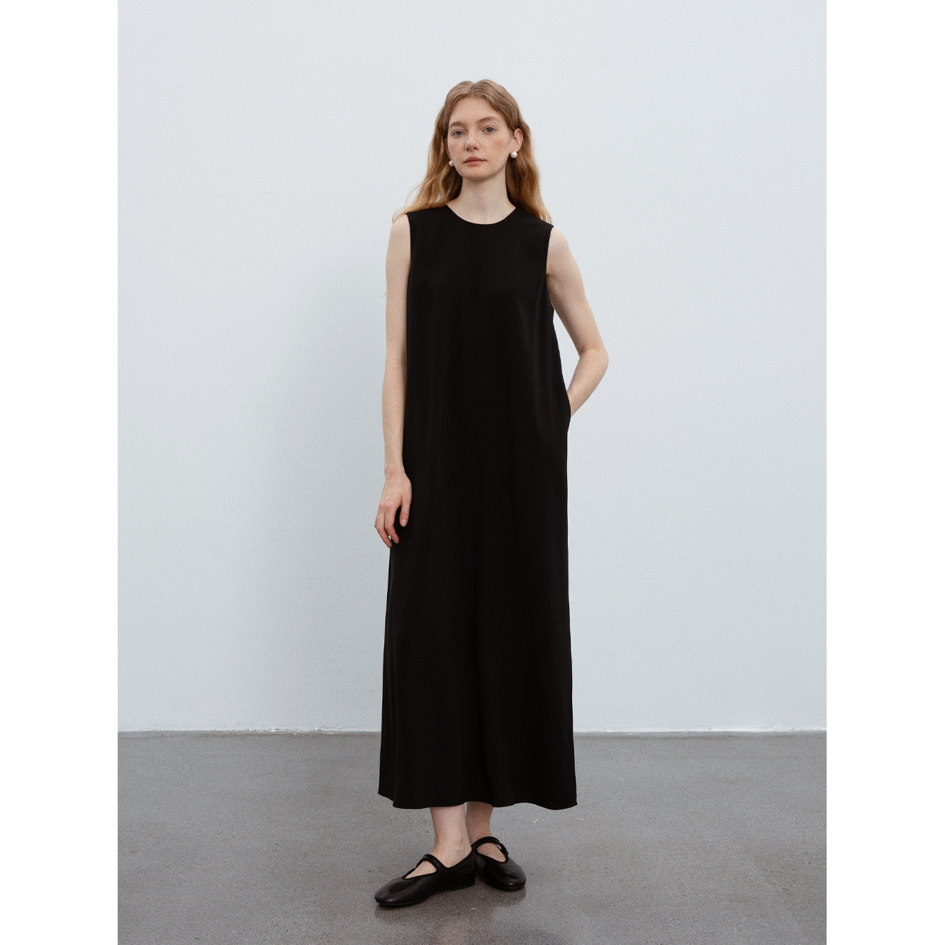 COUNTONME垂坠连衣裙 圆领V领前后两穿醋酸长裙