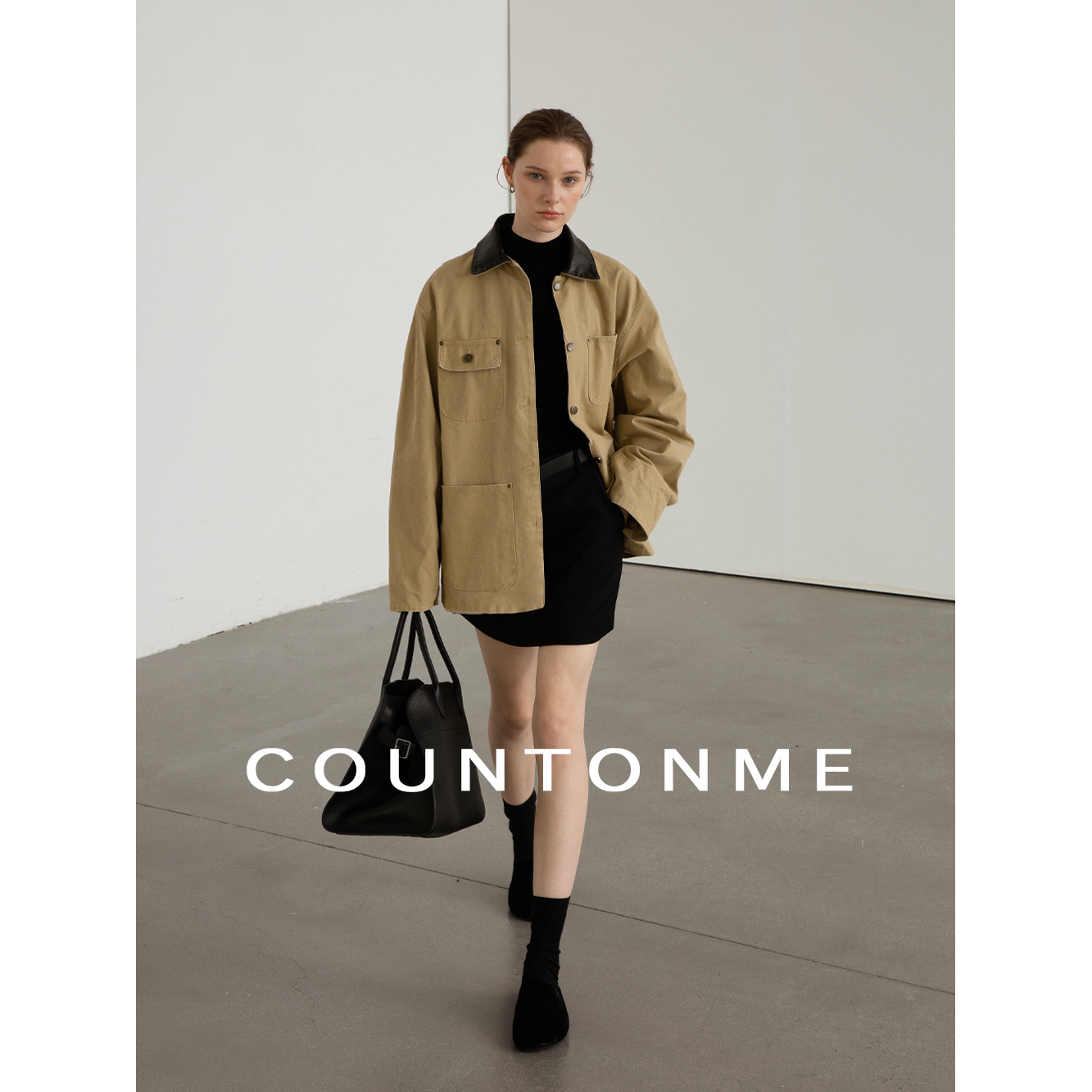 COUNTONME 定制面料/重工水洗廓形工装外套 巴恩风复古拼皮领夹克