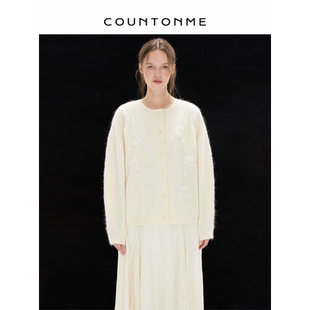 浪漫苏立羊驼羊毛手工绣立体化毛衣开衫 法式 白色恋歌 COUNTONME