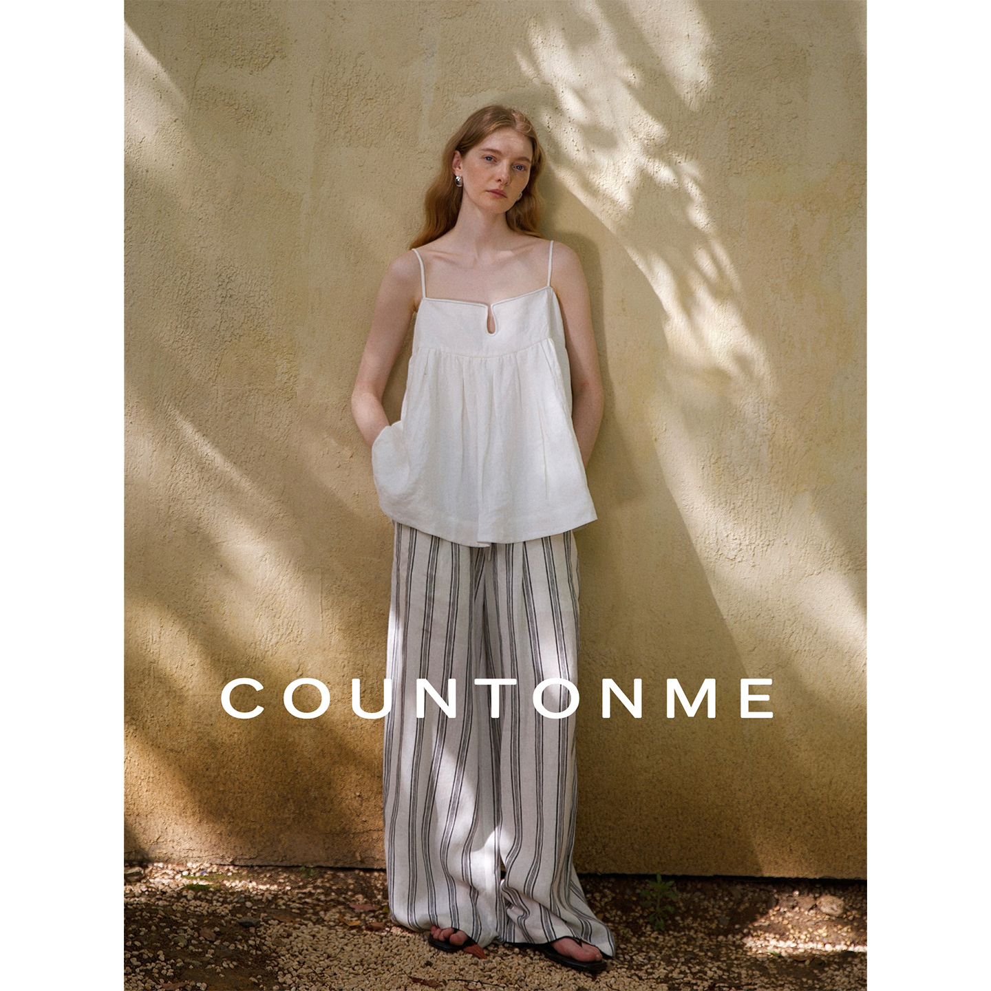 COUNTONME 慵懒假日/亚麻可调节肩带鱼骨定型条防走光吊带背心