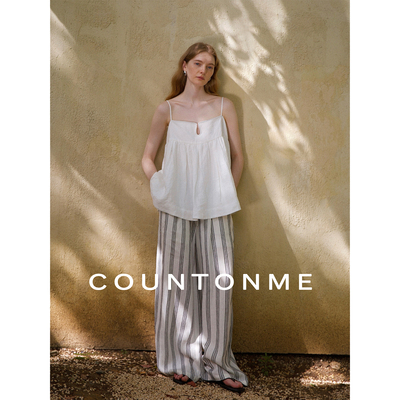 COUNTONME 慵懒假日/亚麻可调节肩带鱼骨定型条防走光吊带背心