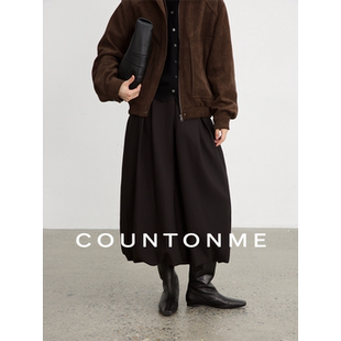 COUNTONME 精纺羊毛半松紧腰显瘦质感纯色花苞裙女 简约随性