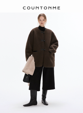 COUNTONME 摩登老钱/圆领皮毛一体廓形慵懒简约羊羔毛皮草外套