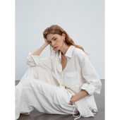 松弛随性 舒适V领亚麻衬衫 宽松版 COUNTONME 型简约防晒长袖 衬衣