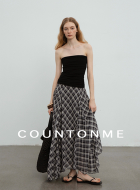 COUNTONME 浪漫随性/ 飘逸不规则下摆复古格纹百搭显瘦半身裙
