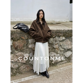 COUNTONME 复古老钱 重工质感2025秋冬柔雾感麂皮绒翻领夹克外套