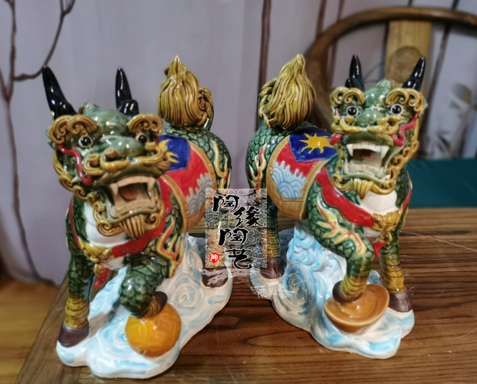 陶瓷工艺品 石湾公仔 招财麒麟 风水 吉祥物
