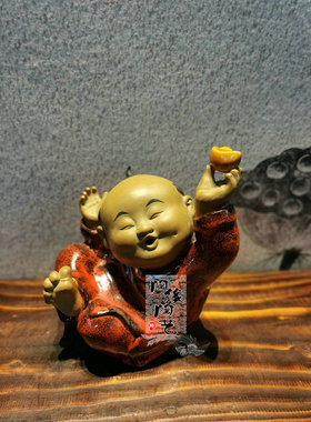 陶瓷石湾公仔欢天喜地招财工艺品