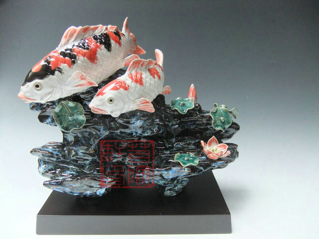 陶瓷工艺品 石湾公仔 锦鲤摆件 年年有余