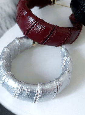 RTZHANG安可拉红色编织亮皮C形耳圈耳环女气质夸张个性时髦耳饰