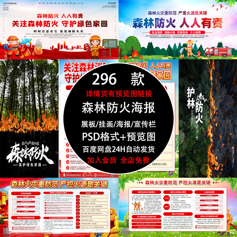 森林火灾预防森林消防森林防火安全救火知识宣传栏展板海报PS素材