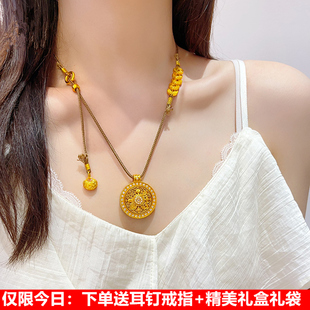 古法金包銀點鉆八寶羅盤吊墜項鏈可旋轉(zhuǎn)圓牌腰果五帝錢掛墜送女友