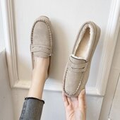 女冬外穿2025新款 加绒保暖棉鞋 一脚蹬豆豆鞋 毛毛鞋 软底孕妇妈妈鞋