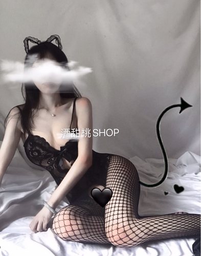酒甜桃 猫女郎真空性感诱惑镂空蕾丝连体开档全身渔网袜情趣内衣