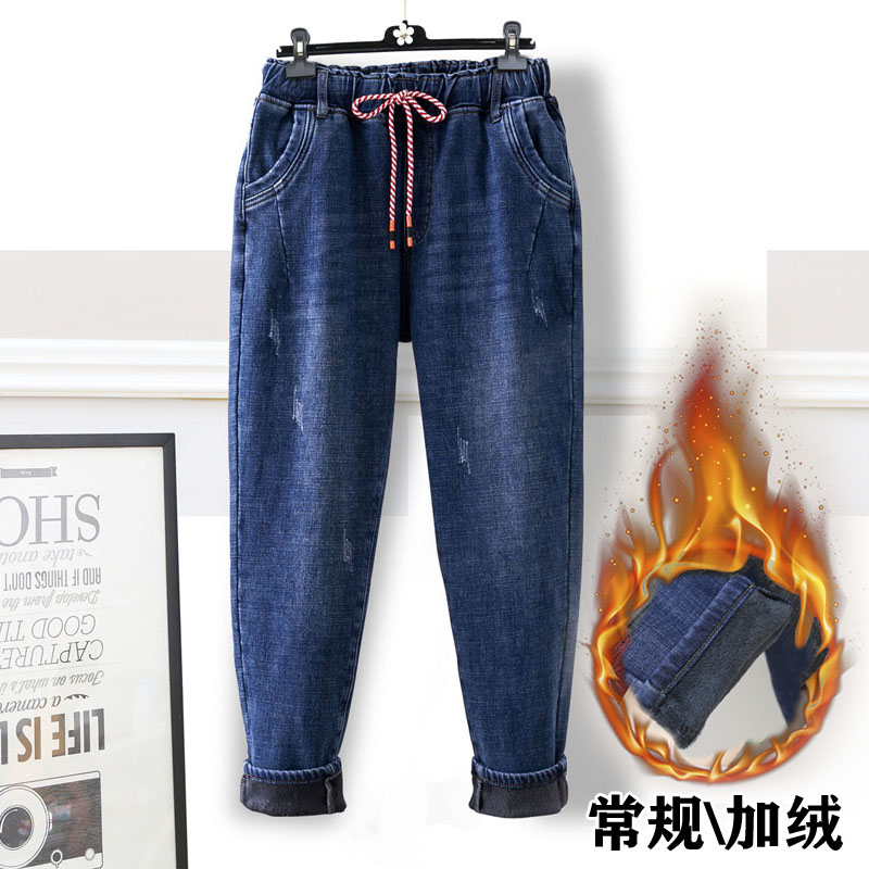 中年妈妈加绒牛仔裤女
