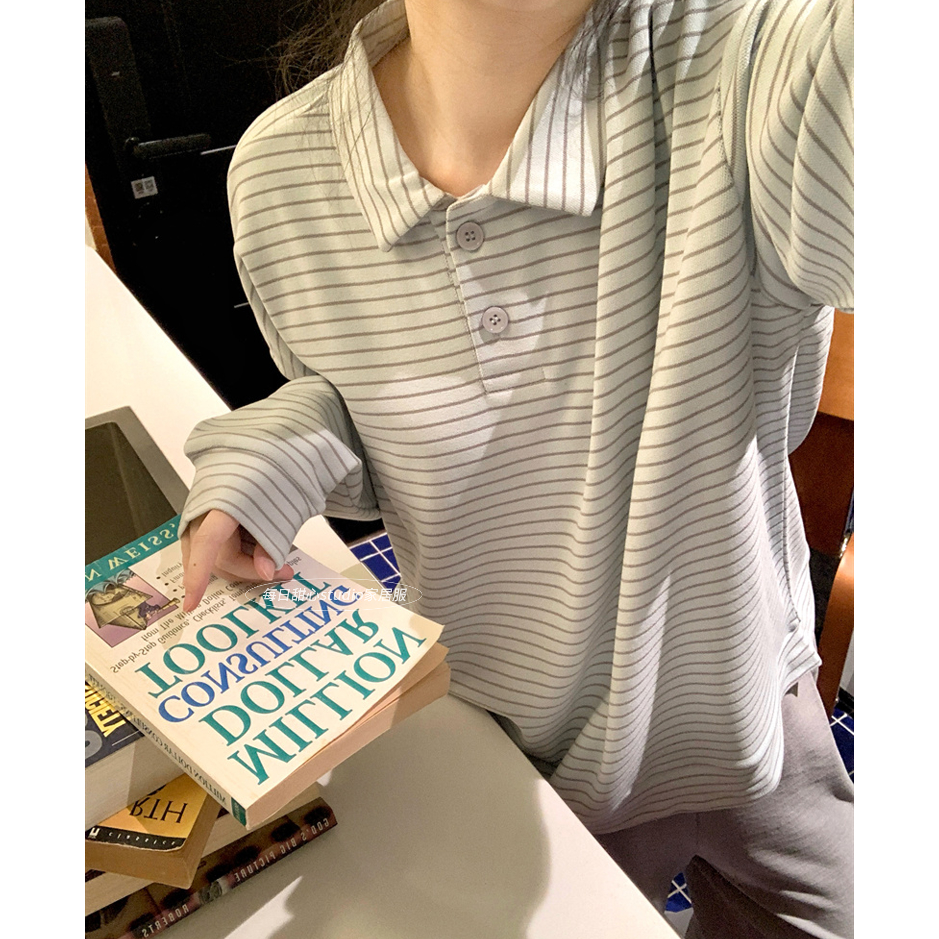 复古条纹加厚睡衣女款秋冬季长袖韩版休闲保暖纯棉德绒家居服套装