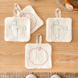 韩国ins刺绣擦手巾可爱苹果小鸟隔热杯垫厨房吸水方巾餐垫装饰布